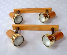 Two Vintage Wall or Ceiling Mounted Double Light Fittings with Poseable Lamps