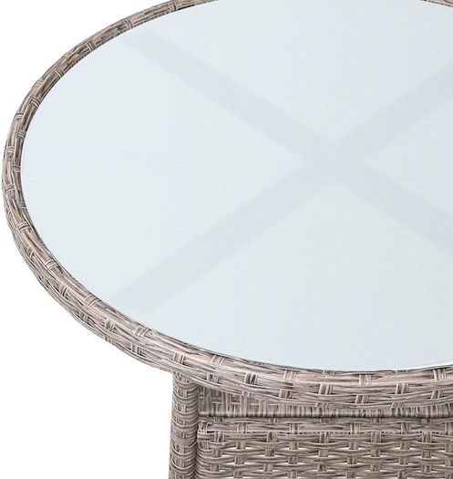 Polyrattan Side Table / Garden Table with Frosted Glass Table Top - 60-80 cm - Choice of Colours, 60cm, Grey / Beige