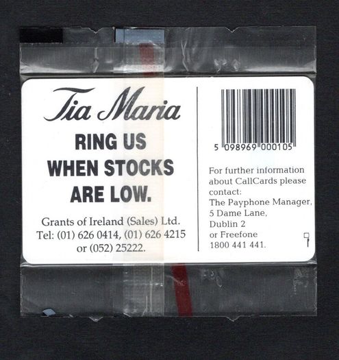 1993 Ireland 10 unit Tia Maria (Gemplus GEM1) Call Card Mint in packaging