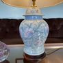 Pretty Oriental Pastel Floral Ginger Jar Lamp Base with Wooden Plinth Base Image 4