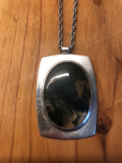 silver mossagate handmade pendant and chain