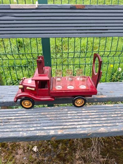 Fire truck bottle holder with small glasses postage possible
