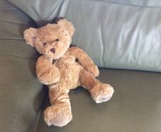 Vintage Bear Factory Traditional style bear with zip pouch in back can post