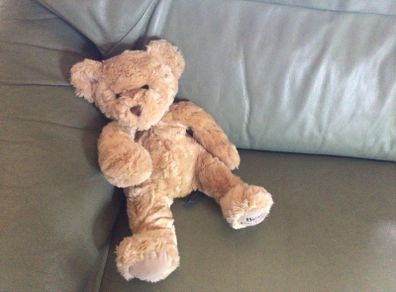 Vintage Bear Factory Traditional style bear with zip pouch in back can post