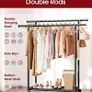 Double Rod Clothing Rack with Shelf & Wheels, 98x42x150cm, Black Image 4