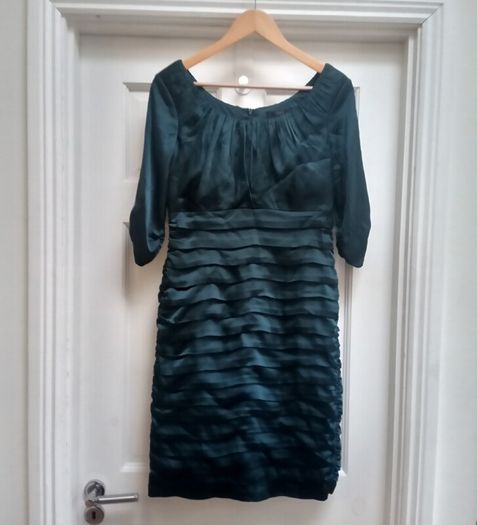 Coast pleated dress, dark green 12 UK