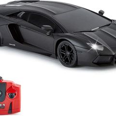 Lamborghini Aventador Official Licensed Remote Control Car with Working Lights, Radio Controlled On Road RC Car 1:24 Scale, 2.4Ghz Matte Black, Great Toys for Boys and Girls
