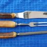 Vintage Newbridge Cutlery Co Horn Carving Set Shur Edge Knife Fork Steel Rochester Image 2