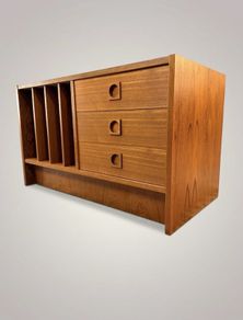 Vintage Danish Teak LP Record Cabinet & Media Console