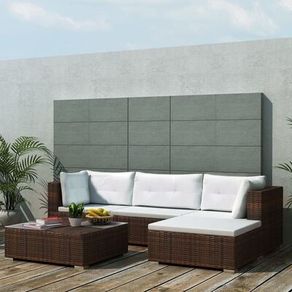 5 Piece Garden Lounge Set with Cushions Poly Rattan Brown (FREE SHIPPING)