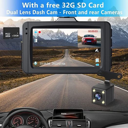 Dash Cam Front and Rear Dashcam 1080P Full HD Dash Camera In Car Camera Dashboard Camera Dash Cams for Cars with Free 32G SD Card, 3" LCD, Night Vision, F2.0, WDR, G-Sensor, Parking Monitor