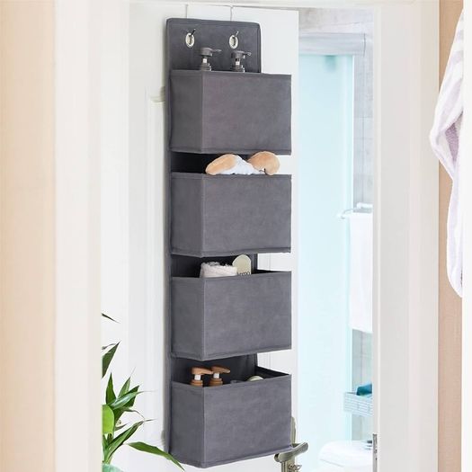 FREE SHIPPING Over Door Storage with 4 Pockets Strong and Durable, Hanging Wardrobe Storage Organiser Practical and Spacious, Hanging Storage With 2 Metal Hooks for Bathroom Office Bedroom Grey