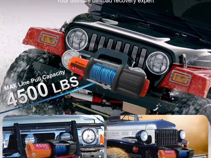 4500LBS 12V Electric Winch, IP55 Waterproof Off-Road Winch for Car/ATV/Boat/Trailer
