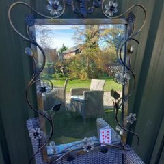 Italian style metal and floral mirror, vintage, D18