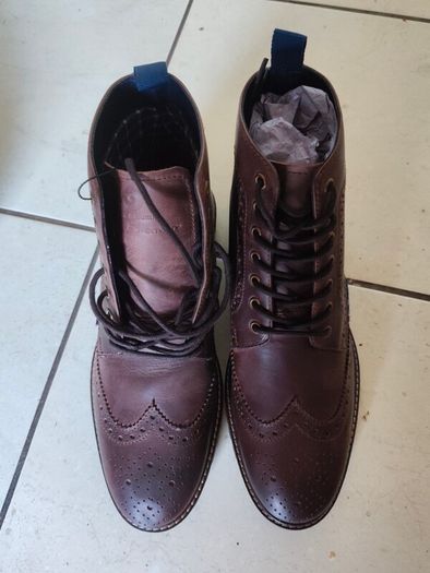 Ben ShermanMens Duke Leather Brogue Boots Waxy Brown