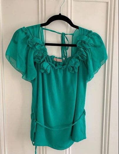 Awear green chiffon top with ruffled shoulders S / 36 / 8