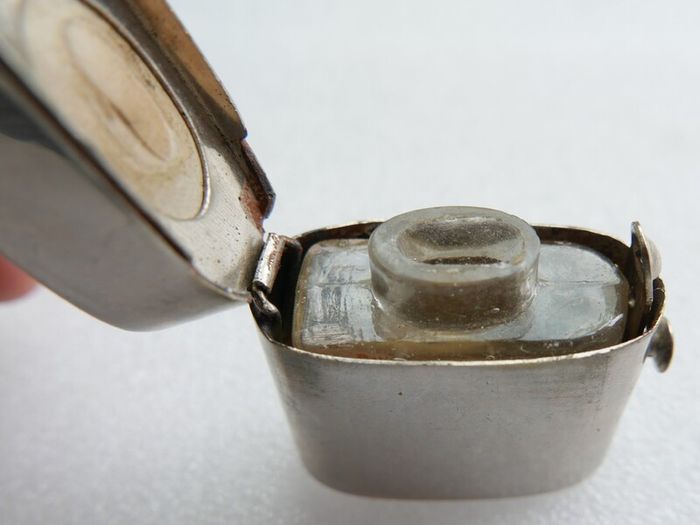 Antique Chrome Nickel Plated Metal Case Travel Bottle Ink - Scent Perfume