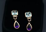 Vintage 1960/70 Topaz & Amethyst Earrings - 18ct