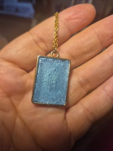 White Butterfly Necklace in Blue Background and Golden Frame