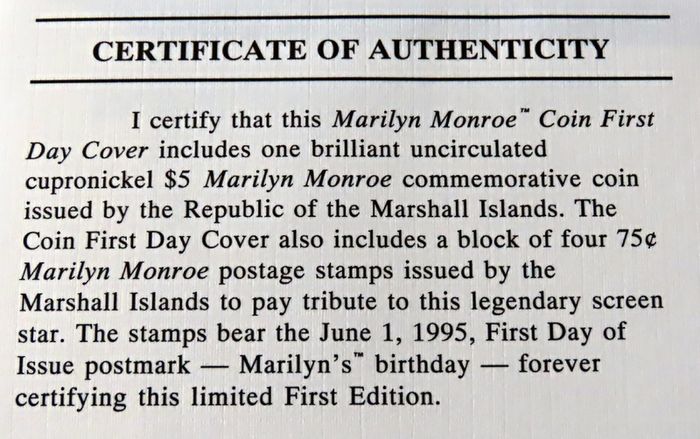 Marilyn Monroe first day coin stamp cover | USA 1995 rare