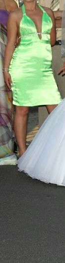 Fancy bright green satin dress with crystals