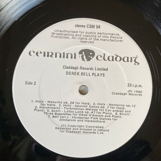 Derek Bell "Plays With Himself" - Claddagh Records LP