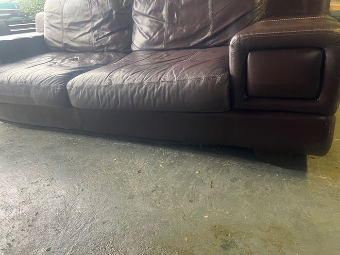 Brown leather sofa & armchair