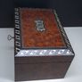 Antique Victorian Burr Wood Tea Caddy Brass Inlay c1850 1880 With Key Image 4