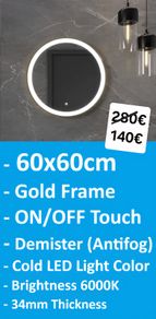 LED Bathroom Mirror Gold Demister Touch Bright