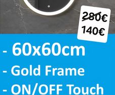 LED Bathroom Mirror Gold Demister Touch Bright