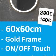 LED Bathroom Mirror Gold Demister Touch Bright