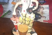 Vintage Hobo Clown Porcelain Figurine with Umbrella &amp; Hat in Hand Leaning on an Umbrella &amp; Barrel, Good Condition, Postage Available or Collection