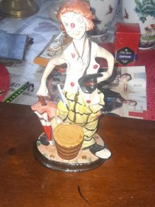 Vintage Hobo Clown Porcelain Figurine with Umbrella & Hat in Hand Leaning on an Umbrella & Barrel, Good Condition, Postage Available or Collection