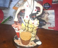 Vintage Hobo Clown Porcelain Figurine with Umbrella & Hat in Hand Leaning on an Umbrella & Barrel, Good Condition, Postage Available or Collection