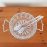 Vintage glass serving bowls sitting on chrome finish ornated frame/plates glass made in France by Reims, spoons in Sheffield Image 3