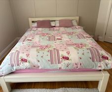 King size white bed frame and 2 bedside lockers