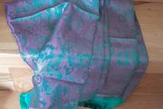 Silk scarf, in blue and pink pattern