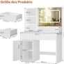 Dressing Table with LED Lighting, 3 Colours Adjustable Brightness, Dressing Table with Mirror, 2 Drawers, 4 Compartments & Cupboard, for Bedroom, White Image 2