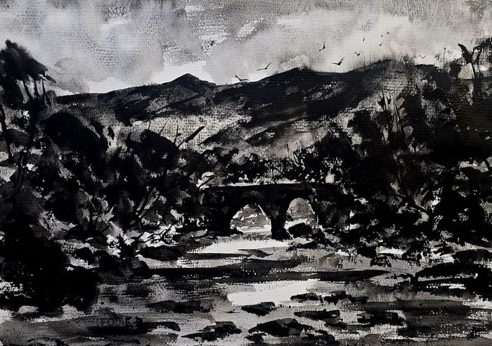 Killarney in black and white watercolour