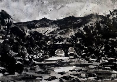 Killarney in black and white watercolour