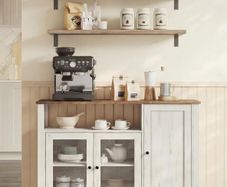 Sideboard Kitchen Cabinet Storage Cabinet with 3 Doors for Living Room Kitchen Dining Room 33 x 110 x 75 cm Country House Style Honey Brown Vintage White