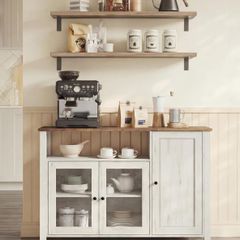 Sideboard Kitchen Cabinet Storage Cabinet with 3 Doors for Living Room Kitchen Dining Room 33 x 110 x 75 cm Country House Style Honey Brown Vintage White