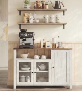 Sideboard Kitchen Cabinet Storage Cabinet with 3 Doors for Living Room Kitchen Dining Room 33 x 110 x 75 cm Country House Style Honey Brown Vintage White