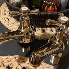 New Keiss Cooke & Lewis Traditional 2 Bath Pillar Taps -gold-cross Head/hot-cold
