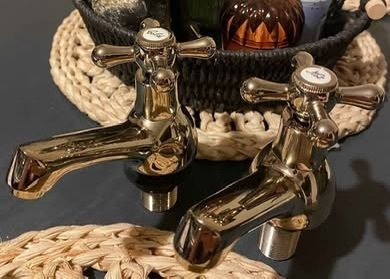 New Keiss Cooke & Lewis Traditional 2 Bath Pillar Taps -gold-cross Head/hot-cold