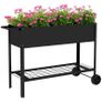 Raised Garden Planter on Legs dim. 109L x 39l x 80H cm Shelf 2 Wheels + Irrigation Insert Metal Black Image 9