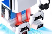PS5 Vertical Stand with Headset Holder and Power Supply for PS5 Disc &amp; Digital Edition Dual Controller Charging Station, 3 Levels Adjustable Fan Speed, 10 Game Rack Organizer (FREE POSTAGE)