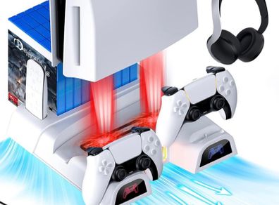PS5 Vertical Stand with Headset Holder and Power Supply for PS5 Disc & Digital Edition Dual Controller Charging Station, 3 Levels Adjustable Fan Speed, 10 Game Rack Organizer (FREE POSTAGE)