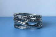 Pandora 925 Silver Sparkling Clear Cubic Zirconia Crossover Ring Size T1/2