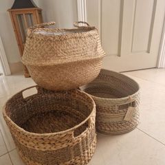 Large Woven/Wicker Baskets x 3